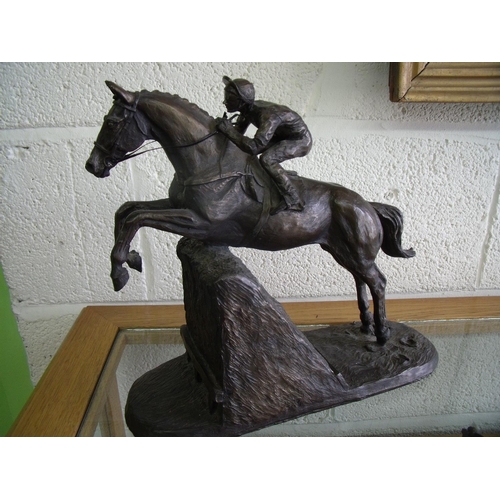 216 - Large bronze effect Harnet Glen figure 34377 of horse racing (height 27cm)