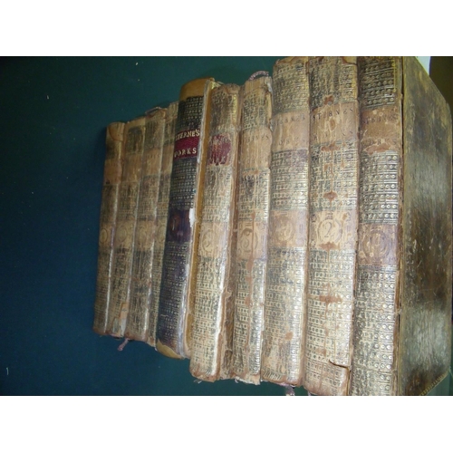 234 - Ten volumes of 'The Works of Laurence Sterne', all in leather bound covers in need of restoration