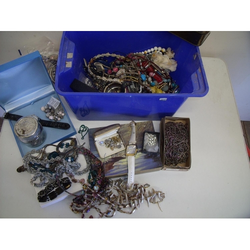 27 - Large box of various costume jewellery, watches etc