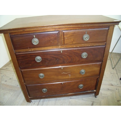 281 - Edwardian mahogany chest of two short above three long drawers (92cm x 51cm x 89cm)