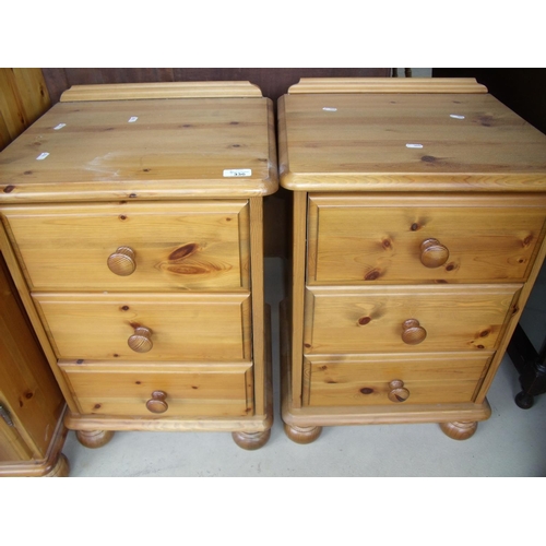 336 - Pair of modern pine three drawer bedside chests