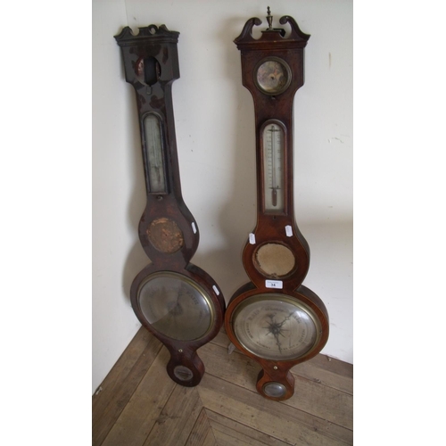 34 - 19th C rosewood wall barometer and another similar by A. Cattaneo, Malton (both A/F)