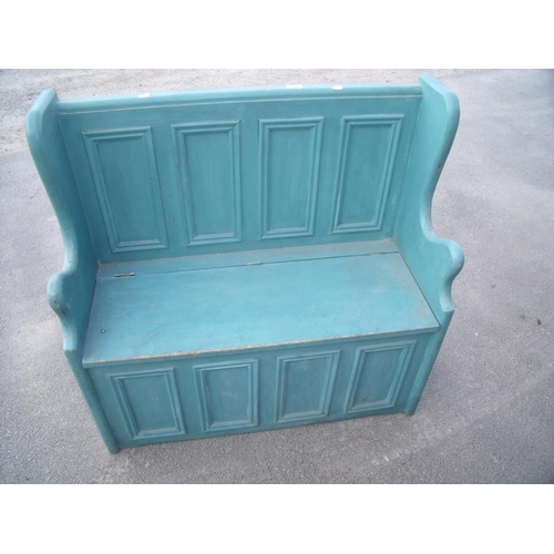 342 - Painted pine pew with lift-up box seat with paneled detail (width 92cm)