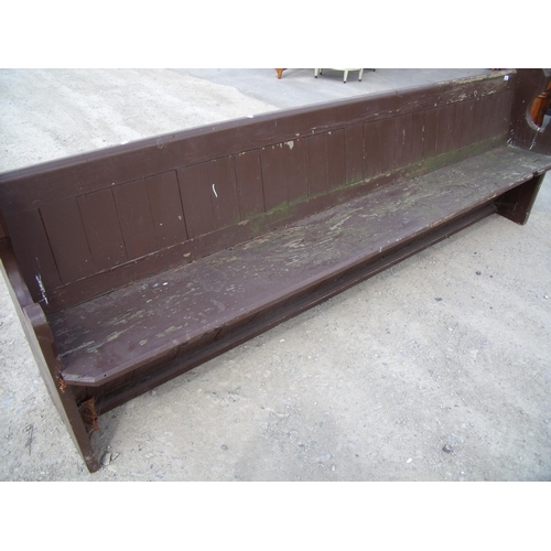 345 - Large painted pine church style bench (width 272cm)