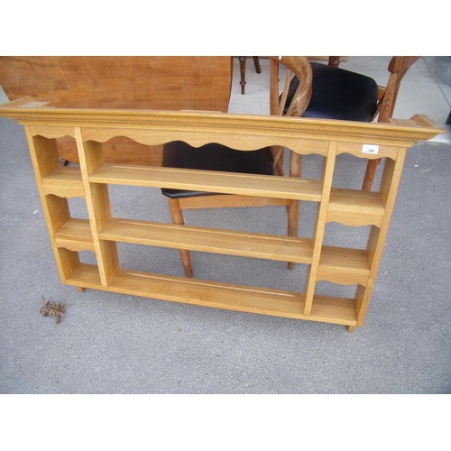 346 - Quality light oak three tier wall rack (width 118cm)