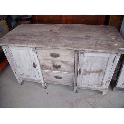 355 - Victorian lightwood side cabinet with three central drawers flanked by two cupboard doors (width 136... 