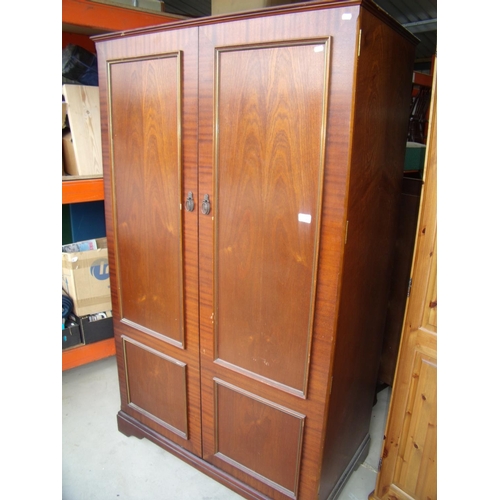 356 - Two door mahogany wardrobe with interior glazed shelving compartment (183cm x 110cm x 59cm)