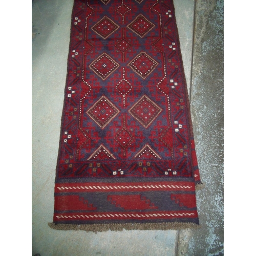 367 - Blue and red Meshwarni runner (262cm x 63cm)