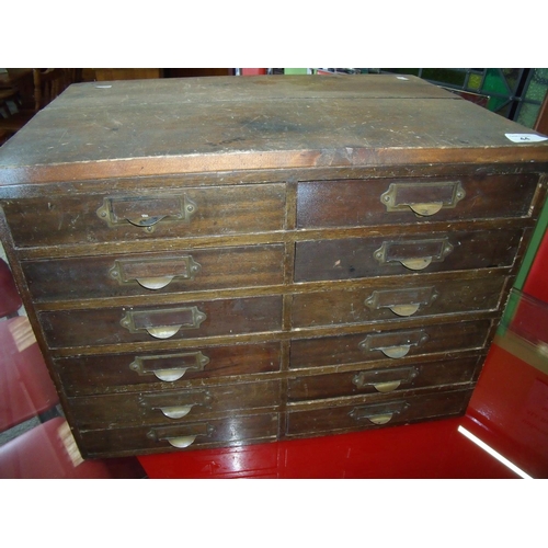 44 - Early - mid 20th C bank of twelve drawers (55cm x 37cm x 41cm)