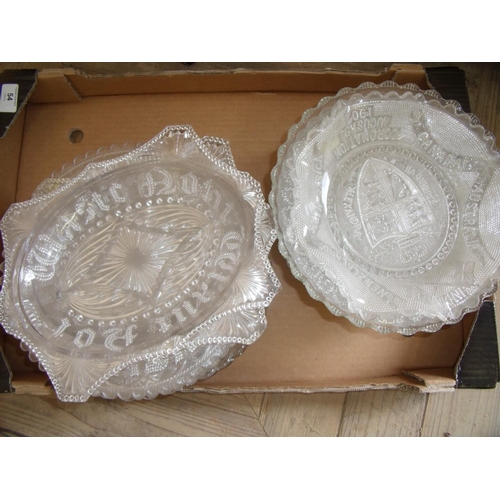 54 - Collection of approximately twenty four Victorian and later pressed glass commemorative style dishes... 
