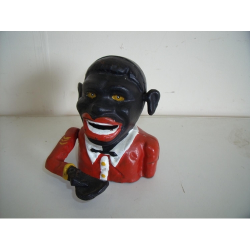 80 - Reproduction cast metal hand to mouth money box (height 13cm)