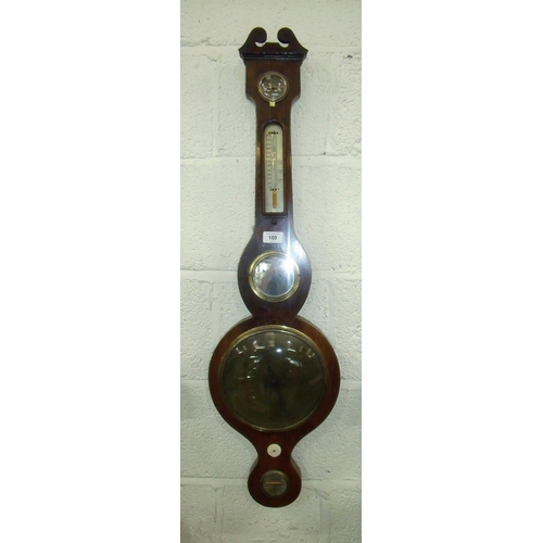 126 - Rosewood cased wheel barometer with central mirrored panel and secondary dials