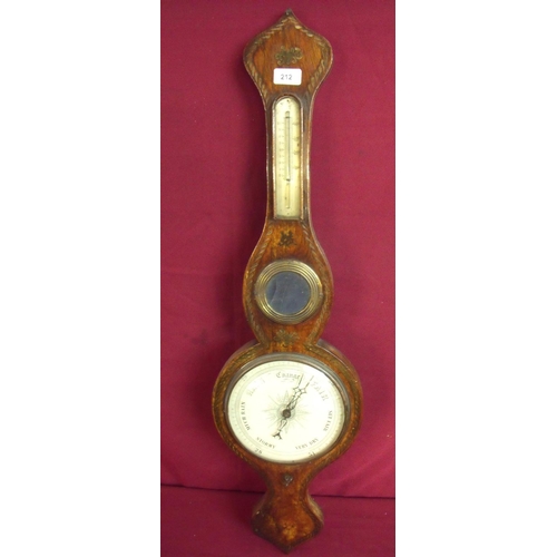 127 - 19th C rosewood wall barometer with central mirrored panel and painted detail