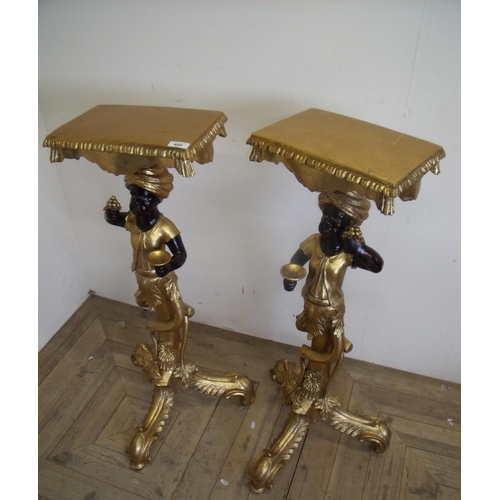 264 - Pair of gilt Blackamoor style torchere stands with rectangular tops (height 93cm)