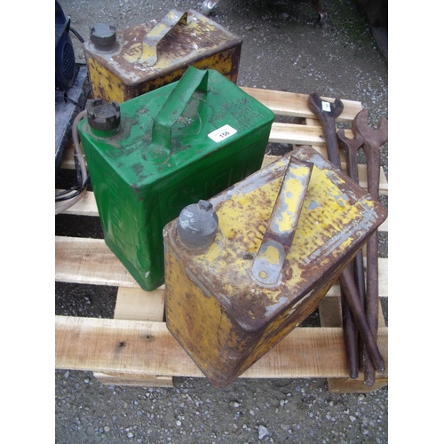 156 - Three vintage petrol cans with original caps, one made by Shell