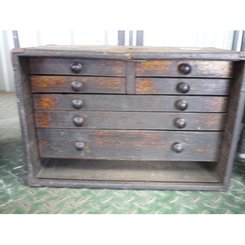 28 - Small wooden chest containing tools and 4 small drawers and 3 large drawers