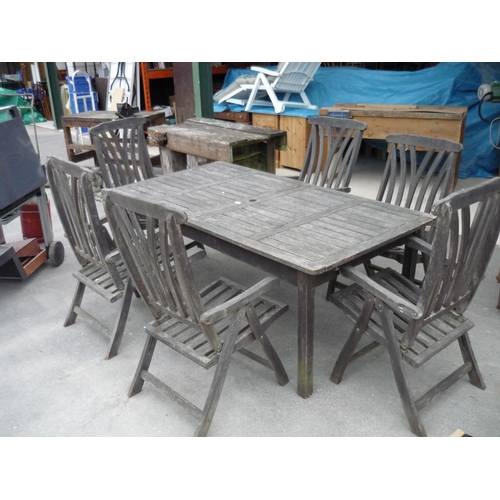 80 - Large outside dining table with 6 adjustable chairs