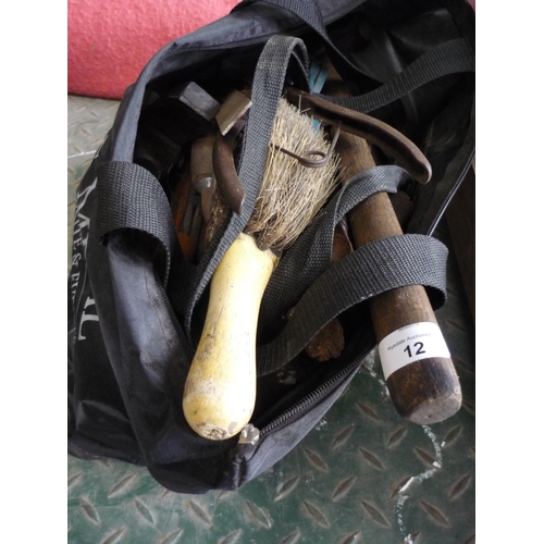 12 - Bag containing a large selection of various tools including planes, hammers, chisels, drills etc