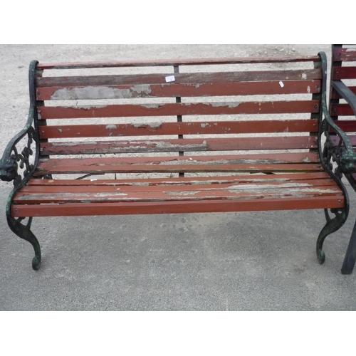 2 - Garden bench with cast iron sides and lion handles