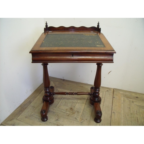 284 - 19th C mahogany slope front writing desk with raised back and sides, with insert leather writing sur... 