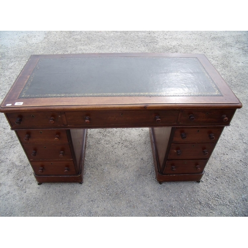 289 - Late Victorian mahogany twin pedestal desk with leather insert top, single central long drawer flank... 