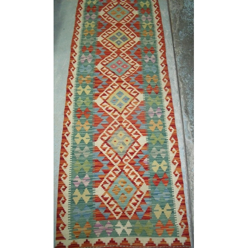 296 - Multi-coloured vegetable dye wool Chobi Kelim runner (200cm x 65cm)