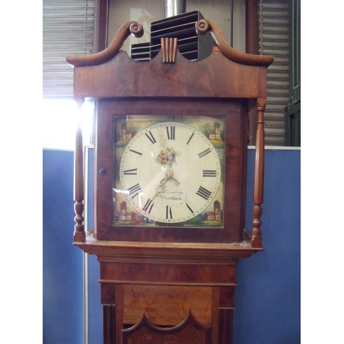 138 - 30 hour mahogany and oak cased, long case clock with painted dial, with secondary date dial marked L... 
