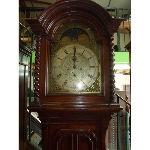 141 - Elaborate oak cased 8 day long cased clock with carved and panelled detail to the case with arched t... 
