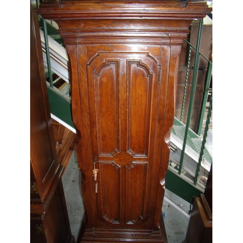 141 - Elaborate oak cased 8 day long cased clock with carved and panelled detail to the case with arched t... 