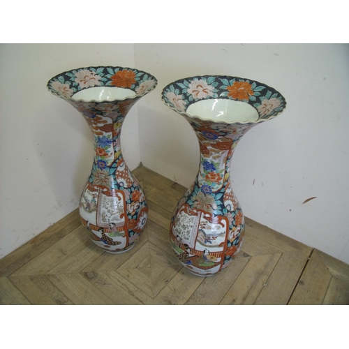 19 - Extremely large pair of flared rim Japanese Imari pattern vases with 6 digit signature panel to the ... 