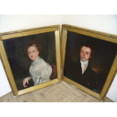 204 - Pair of gilt framed oil on canvas portraits of a lady and gentleman (77cm x 89cm including frame)