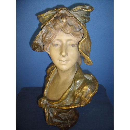 23 - Unusual early - mid 20th C painted terracotta female bust, the base with impressed number 5175 7, th... 
