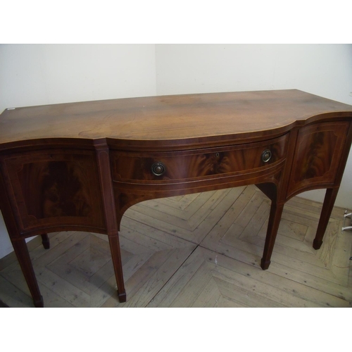 271 - Regency style mahogany inlaid serpentine front serving table with central bowfront drawer flanked by... 
