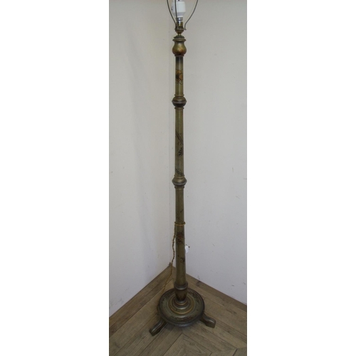 276 - Early - mid 20th C chinoiserie standard lamp with turned column and circular base, on three supports