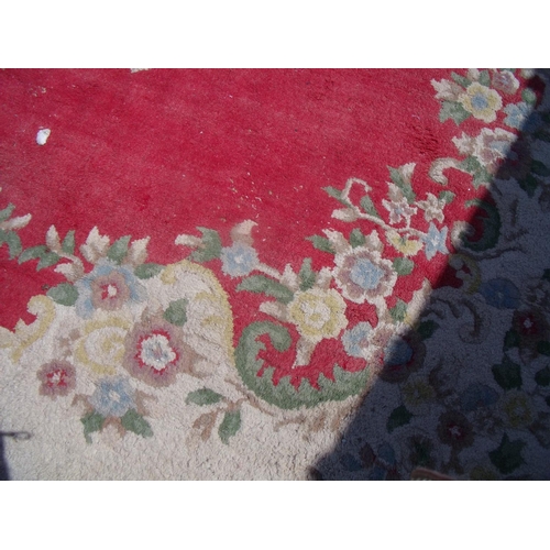 305 - Large woolen beige and floral pattern carpet 360cm x 280cm