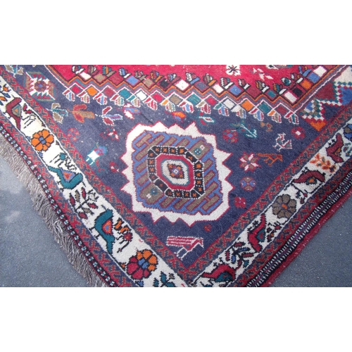 306 - Red and blue ground Persian pattern woolen rug 300cm x 210cm