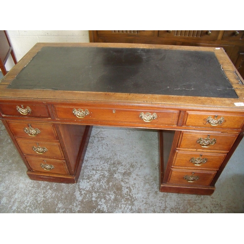312 - Edwardian mahogany twin pedestal desk with inset writing surface, with three drawers to the top and ... 