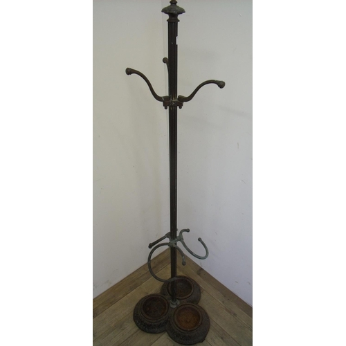 71 - Unusual early 20th C brass hat, coat and stick stand with fluted central column and three stick sect... 