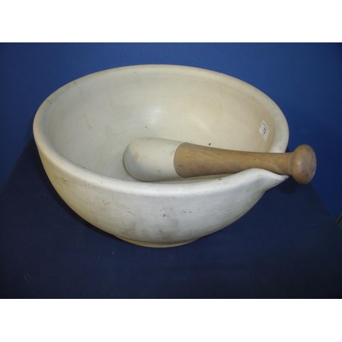 72 - Extremely large acid proof ceramic pestle and mortar (diameter 36cm x 18cm height)