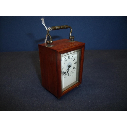 103 - Late 19th C walnut cased carriage clock with white enamel dial and cylinder escapement (A/F)