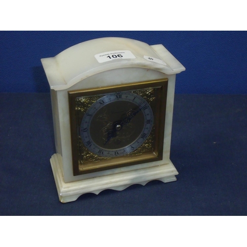 106 - Mid 20th C onyx cased Elliot mantel time piece with gilt dial 'Greenwood' an Elliot clock, raised si... 