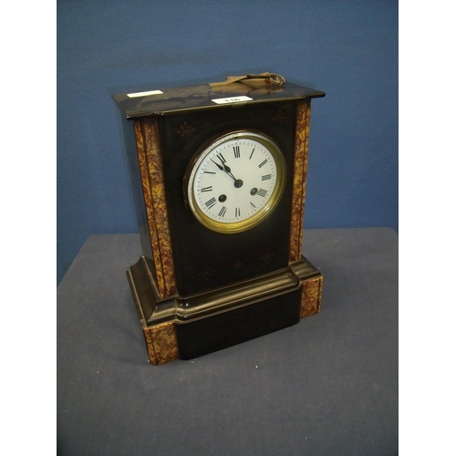 116 - Late 19th C slate and variegated marble striking mantel clock white enamel dial, count wheel strikin... 