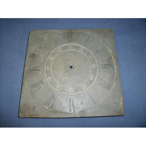 119 - 19th C brass 30 hour long cased clock, dial chapter ring engraved GH (width 26cm)