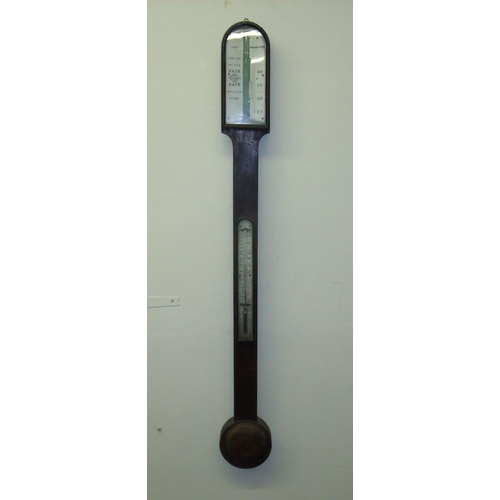 129 - 19th C mahogany cased stick barometer by I Cail Newcastle Upon Tyne