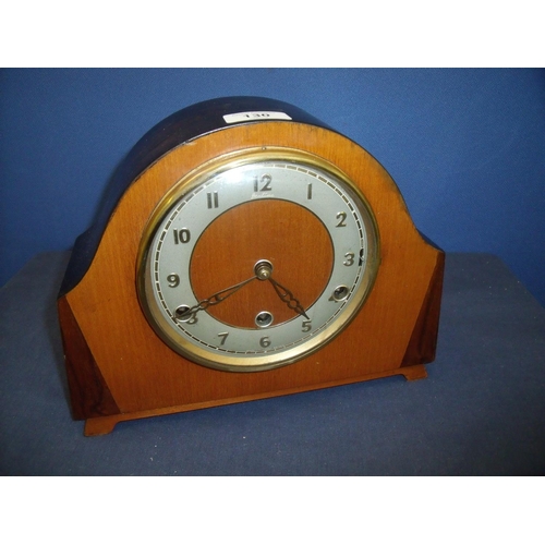 130 - Mid 20th C walnut cased Bentima Westminster chiming mantel clock, movement stamped Perivale