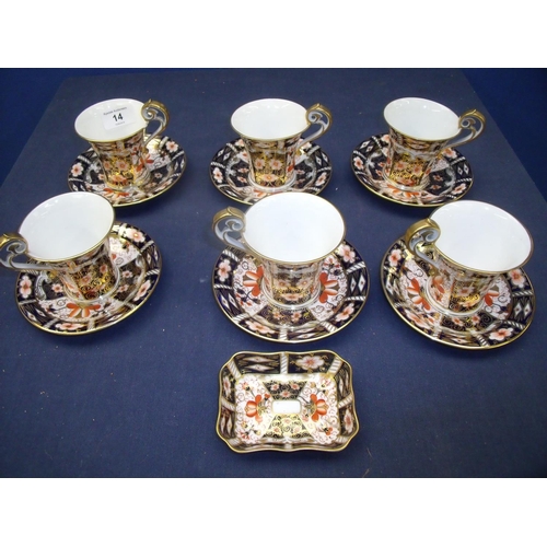 14 - Six place Royal Crown Derby, 2451 pattern, set of coffee cans and saucers (1 can A/F) and matching p... 