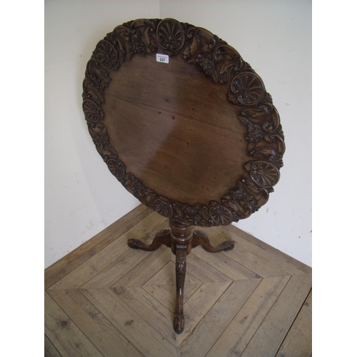 237 - Quality mahogany Chippendale style birdcage action tilt top table (diameter 68cm) with elaborately c... 
