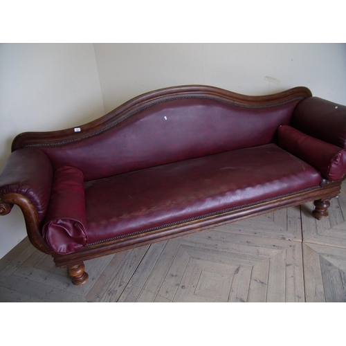 242 - Extremely large Victorian mahogany framed double ended chaise longue on turned supports (width 230cm... 