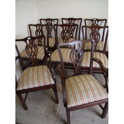251 - Quality reproduction 19th C style set of eight (6 + 2) mahogany dining chairs with drop in seats