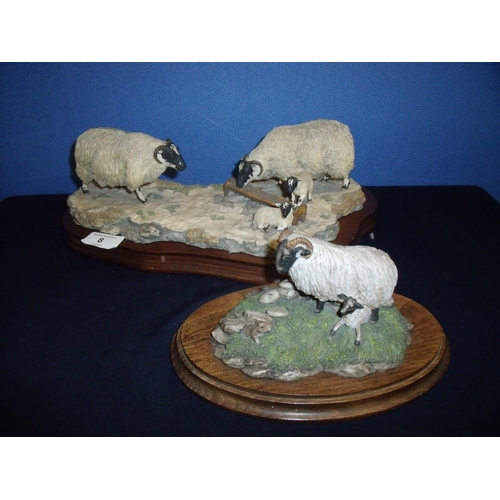 8 - Border Fine Arts group of ewe's and lambs in winter scene by Ayres 1988 mounted on wooden plinth and... 